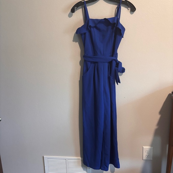Emerald Sundae Pants - Blue Ruffle Strap Romper with Waist Tie XS with pockets EMERALD SUNDAE